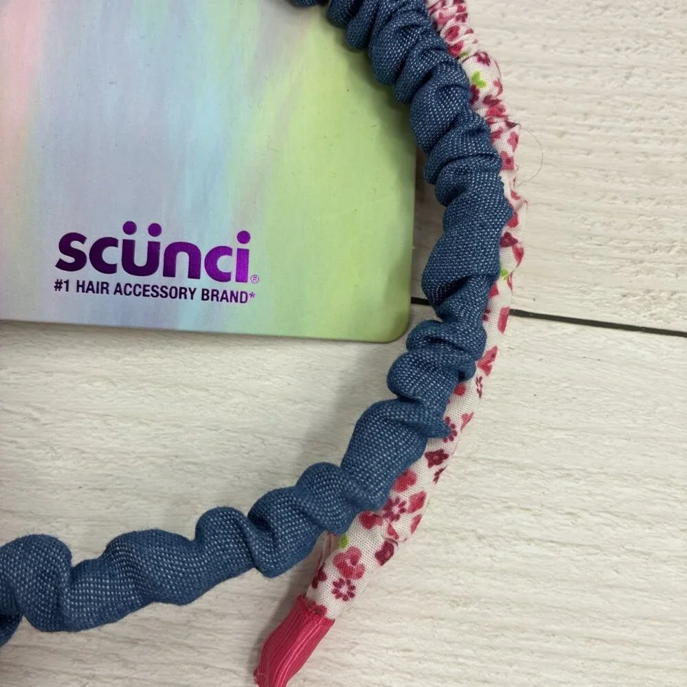 Scunci Girls Headbands Pack of 2 Scrunch Style Stretch Fabric Blue Pink One Size